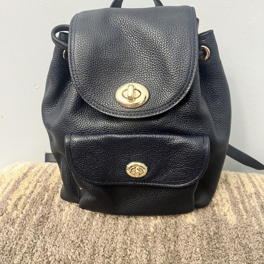 Coach Mini Turnlock Rucksack Backpack Pebbled Leather Carry Bag Reg Black - Picture 2 of 7